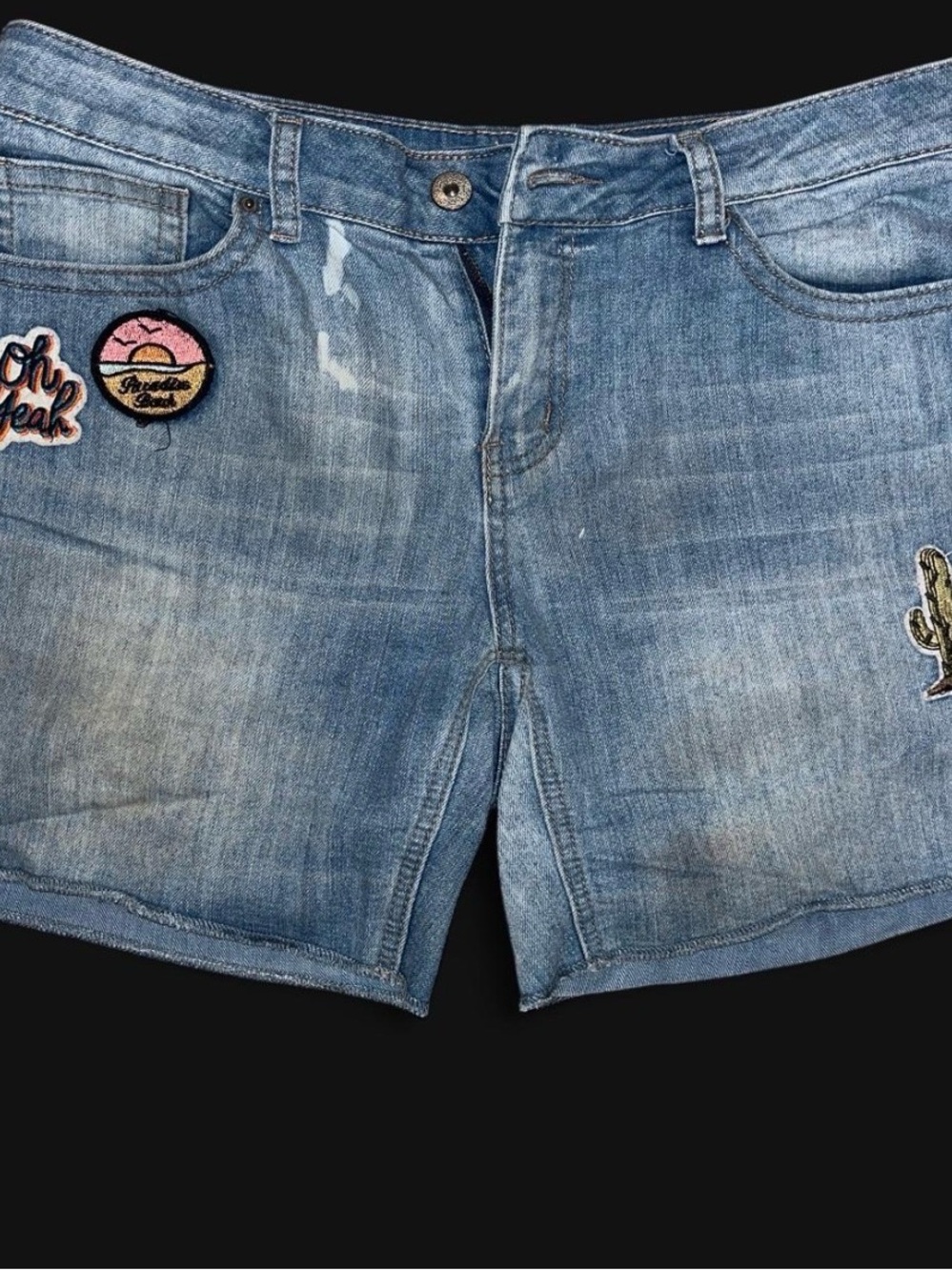 Love Indigo Light Blue Denim Patchwork Shorts